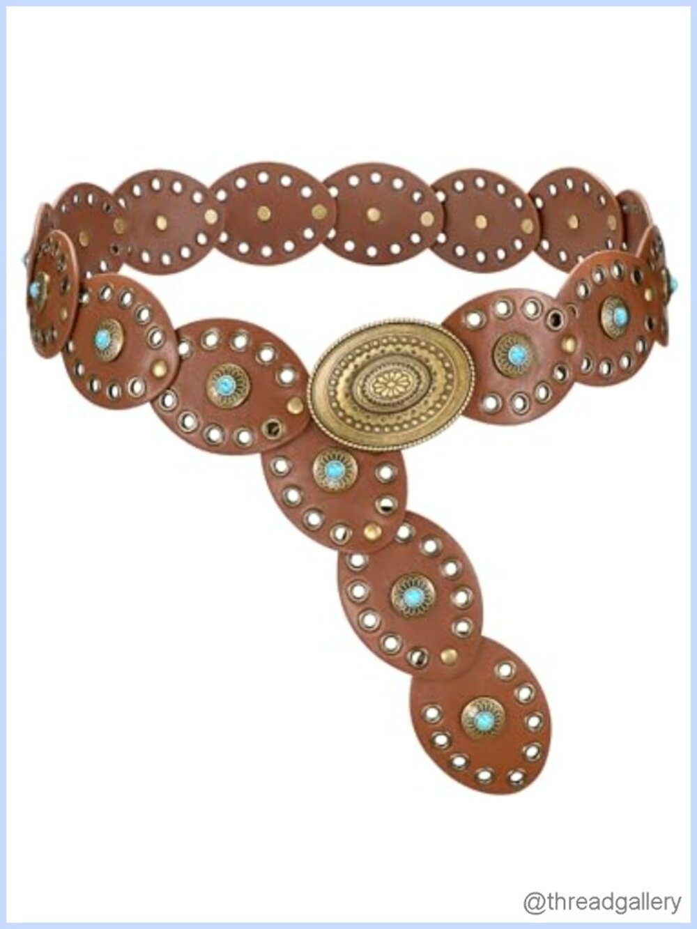 Womens Wide Disc Western Belt PU Leather Turquoise Concho Boho Cowgirl Country